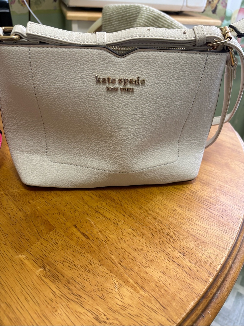 kate spade Cream Pebbled Leather Crossbody with Gold Hardware